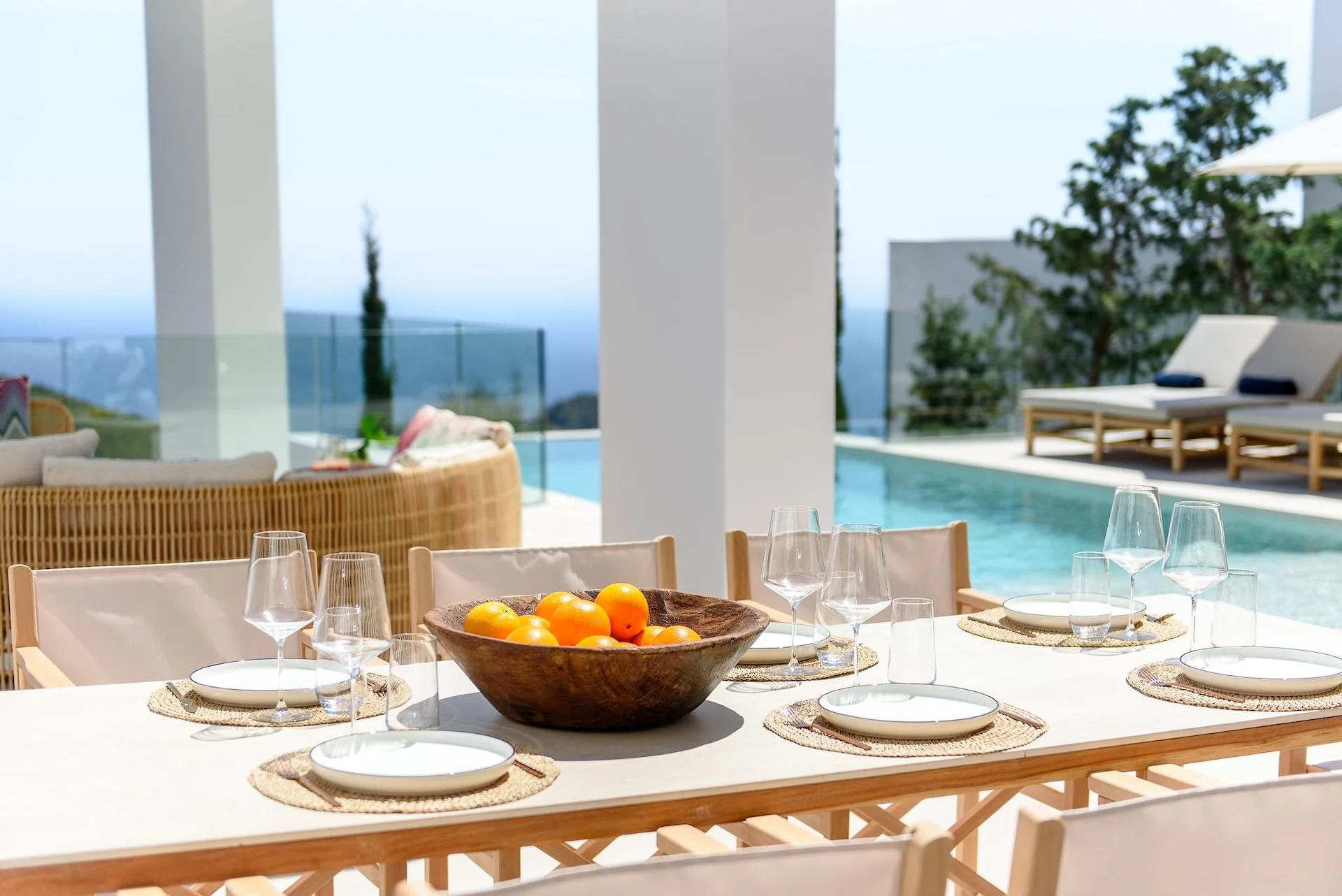 Terrace with glass balustrades offering full sea views